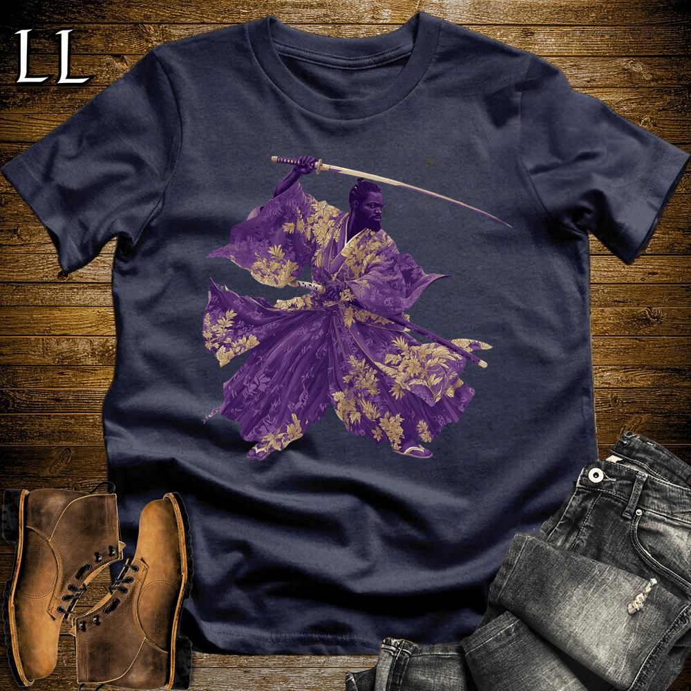 African Gold Blossom Samurai King Navy | African Warrior Tee