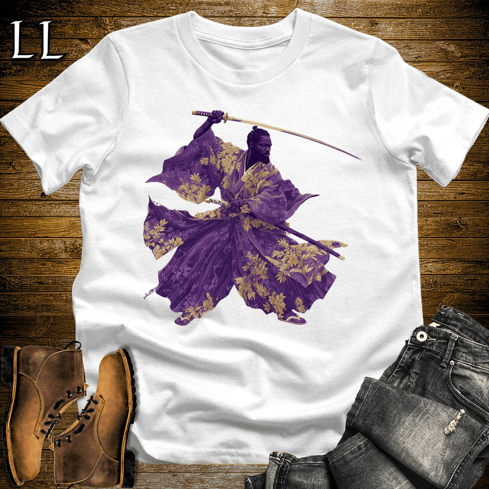 African Gold Blossom Samurai King White | African Warrior Tee