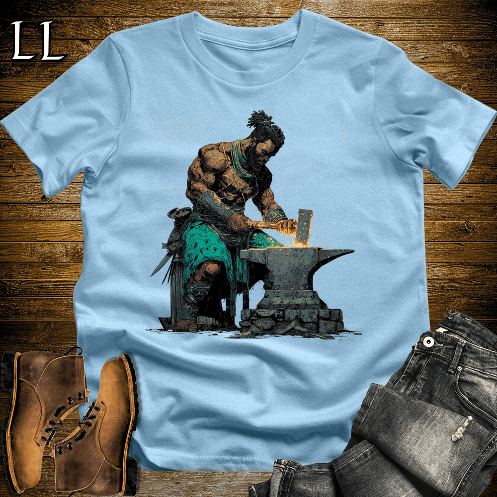 African Ogun Blacksmith God Softstyle Tee - Light Blue - LegacyLayers