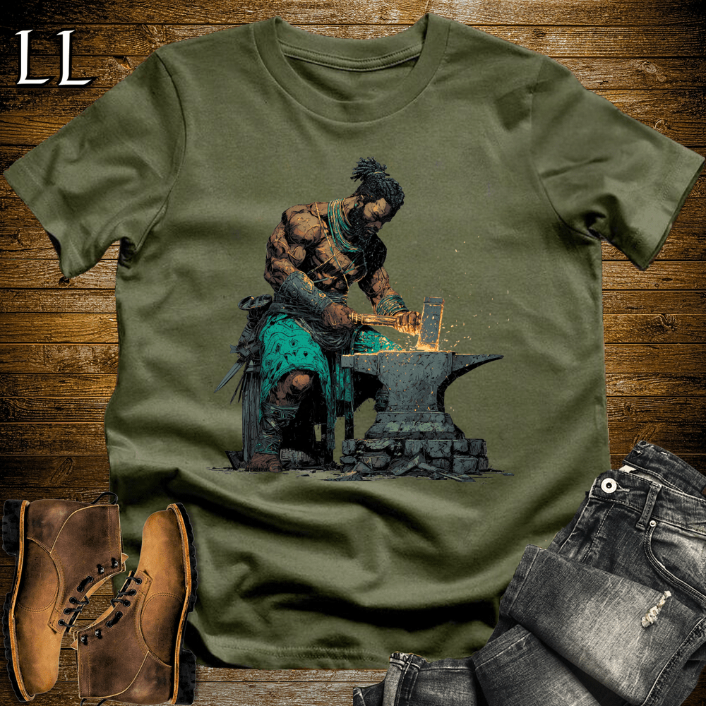 African Ogun Blacksmith God Softstyle Tee - Military Green - LegacyLayers