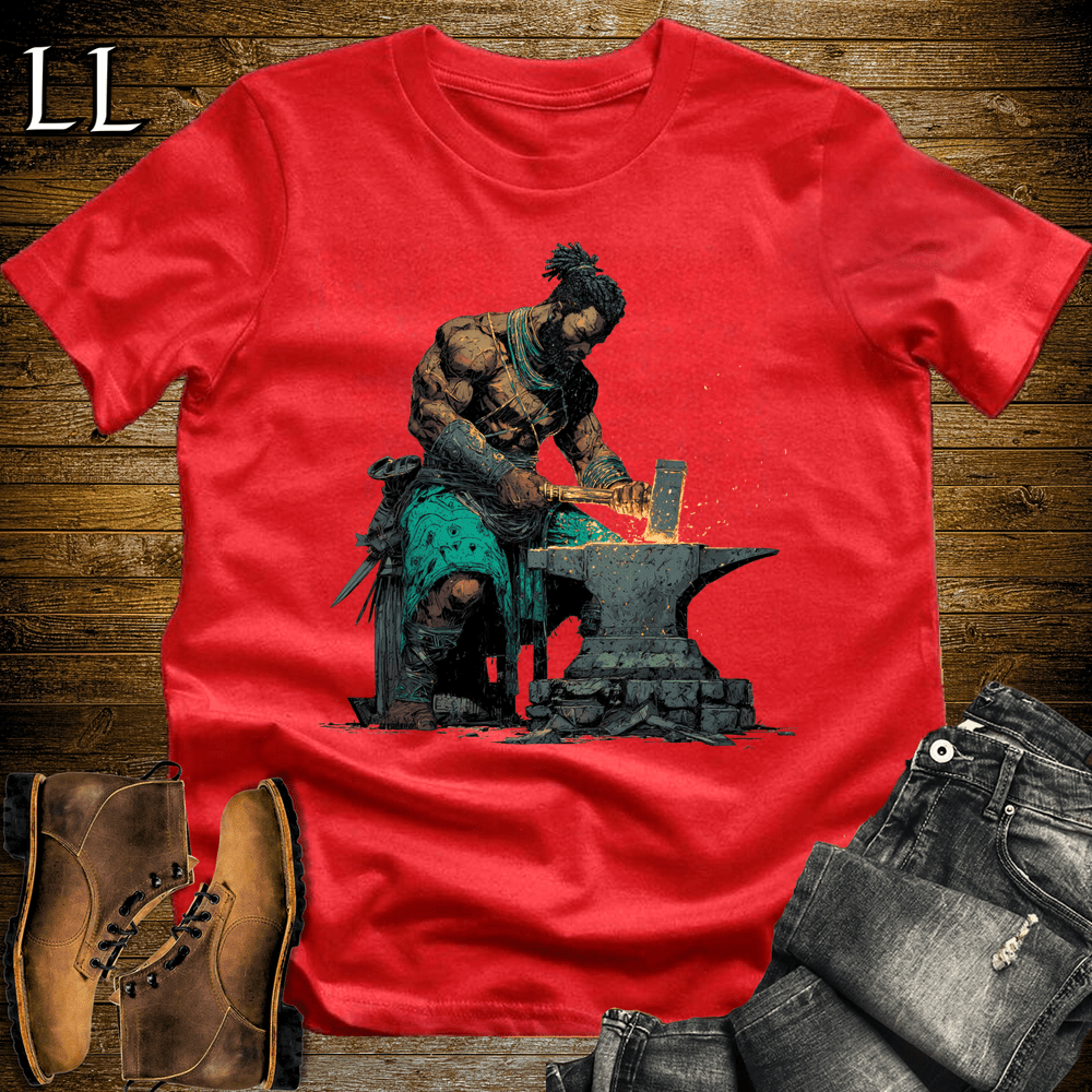 African Ogun Blacksmith God Softstyle Tee - Red - LegacyLayers