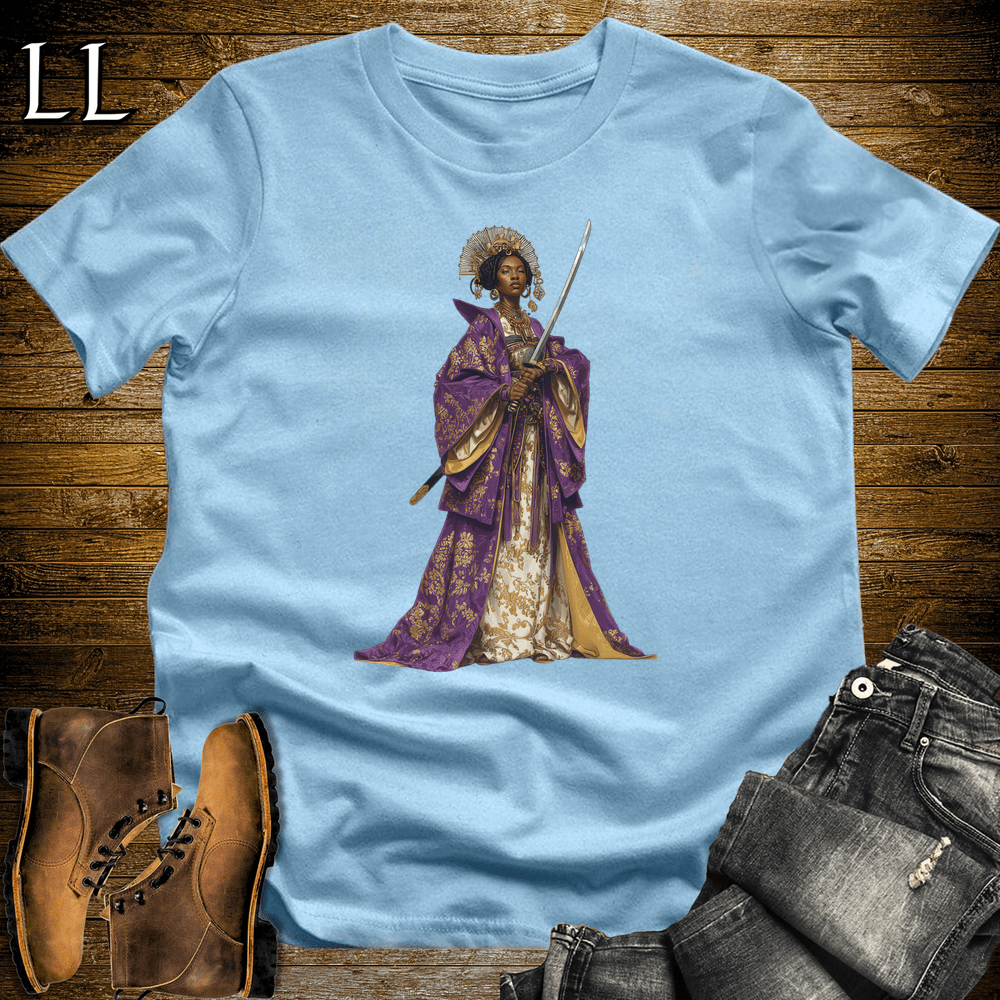 African Purple Blossom Samurai Queen Light Blue | African Warrior Tee