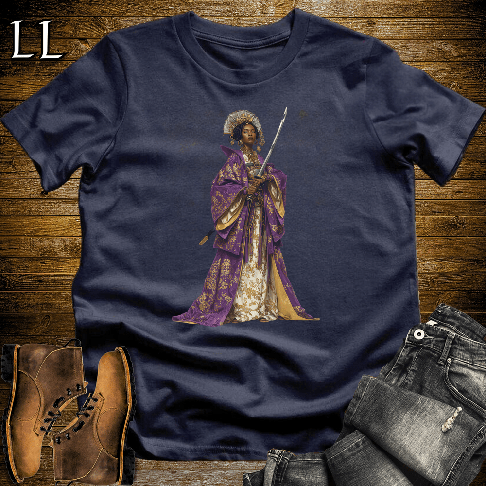 African Purple Blossom Samurai Queen Navy | African Warrior Tee