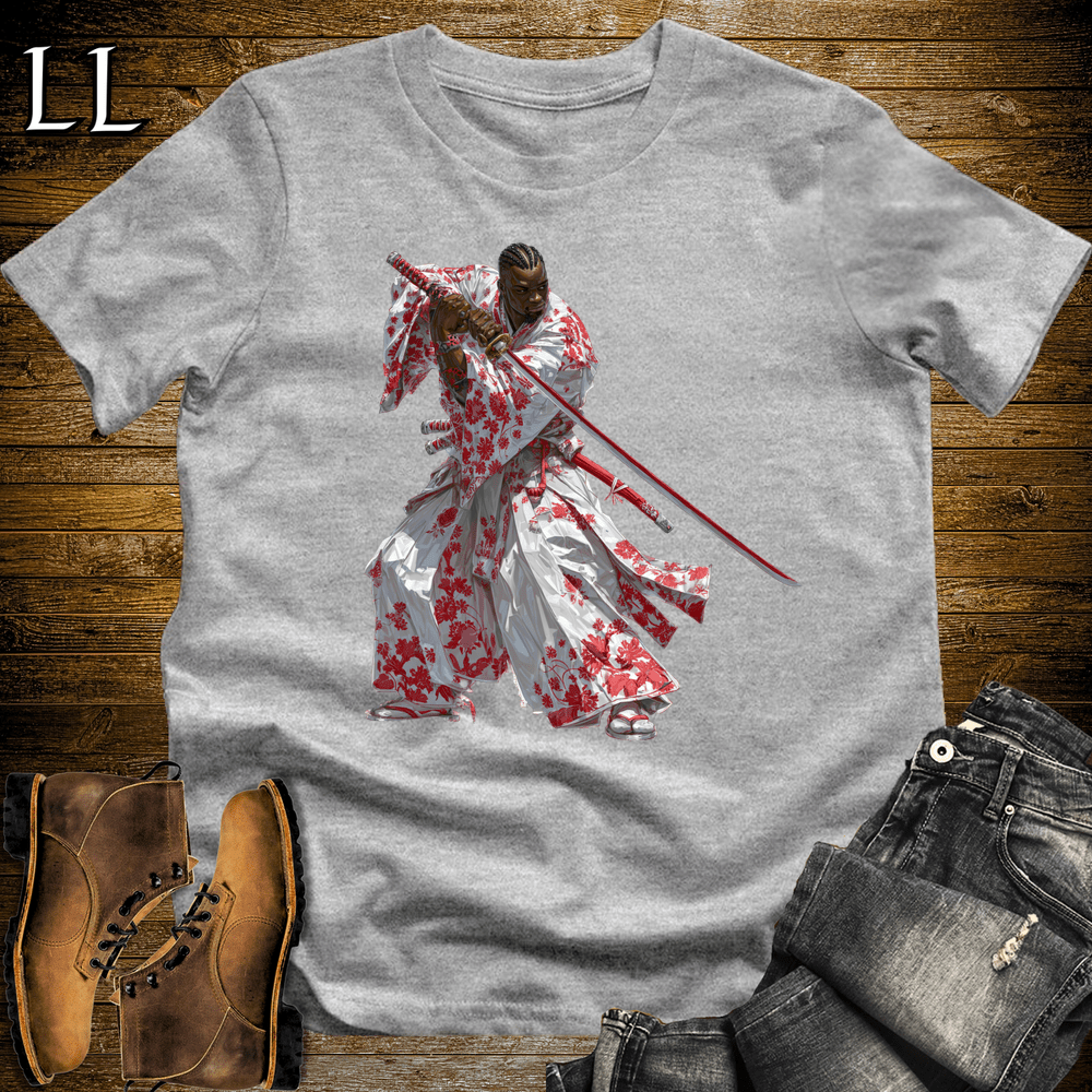 African Red Blossom Samurai Sport Grey | African Warrior Tee