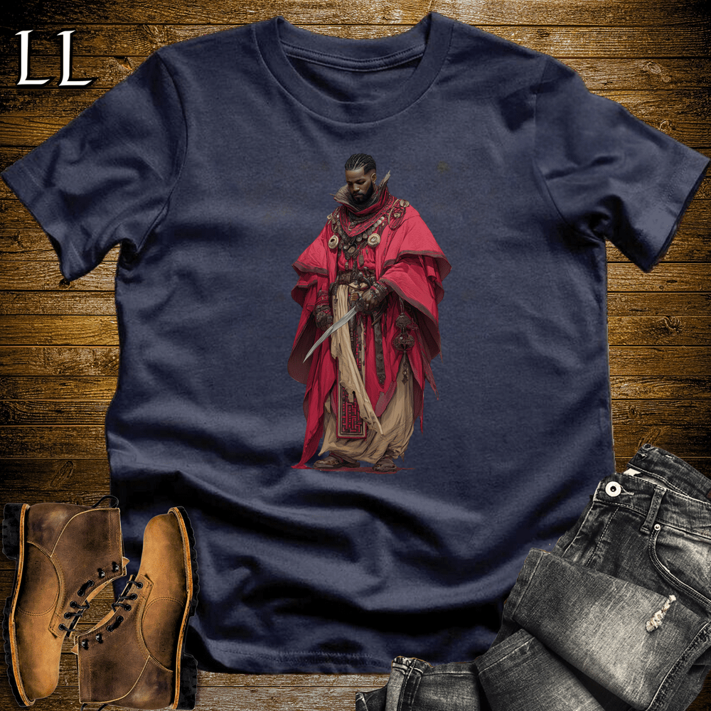 African Red Cloak Assassin Softstyle Tee Navy | African Warrior Tee