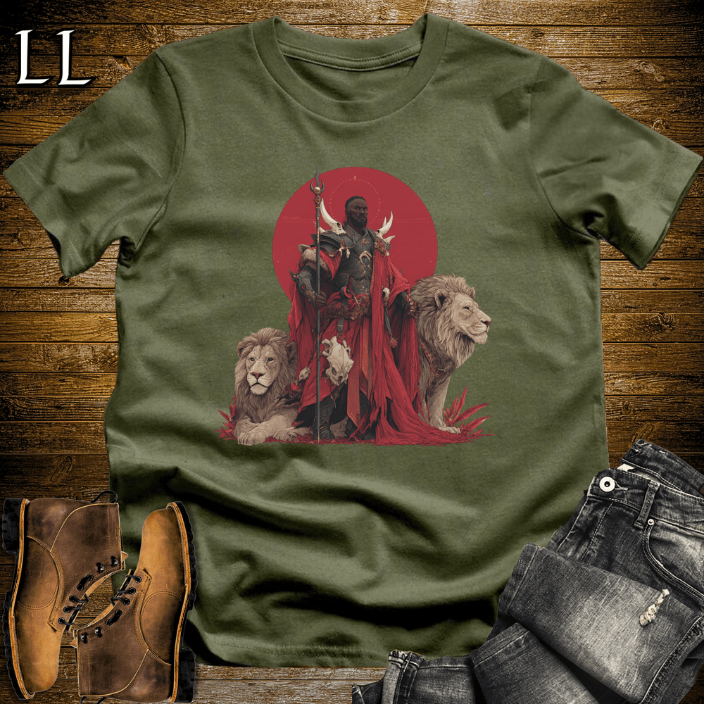 African Red Moon Lion King Softstyle Tee - Military Green - LegacyLayers