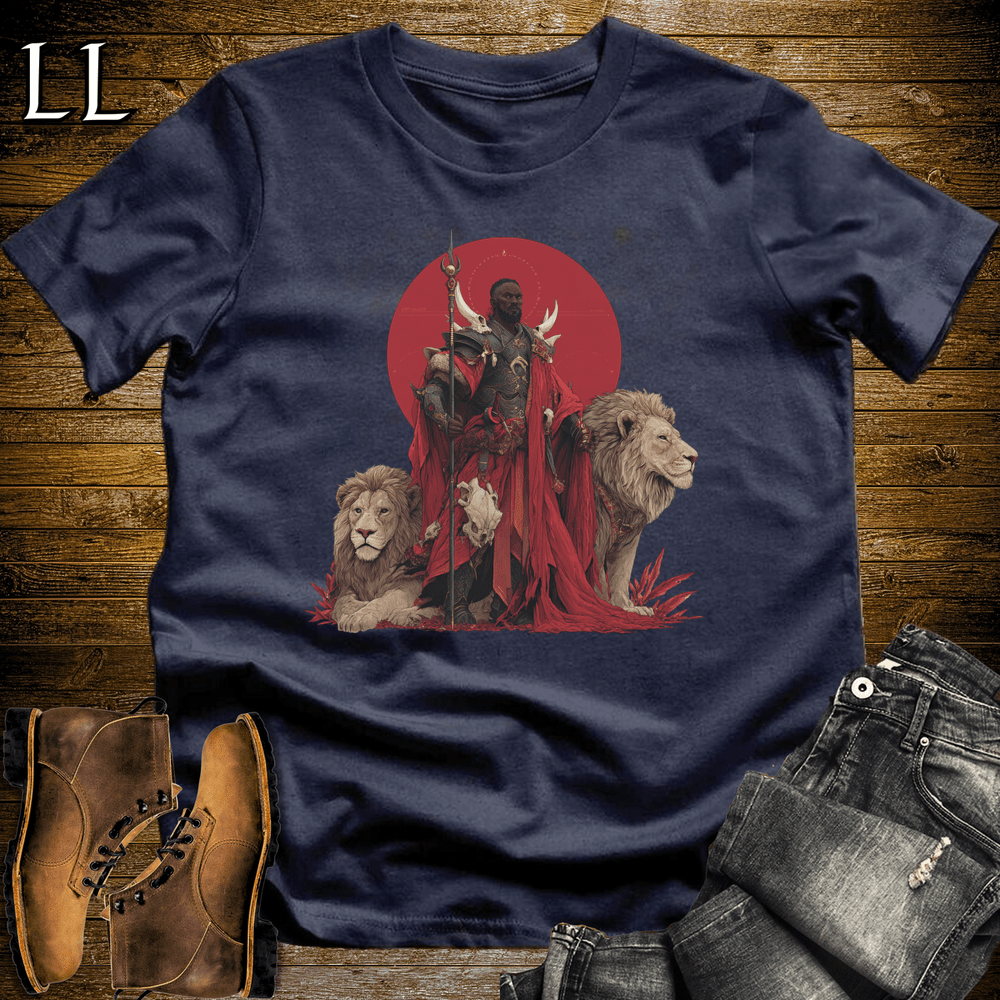 African Red Moon Lion King Softstyle Tee - Navy - LegacyLayers