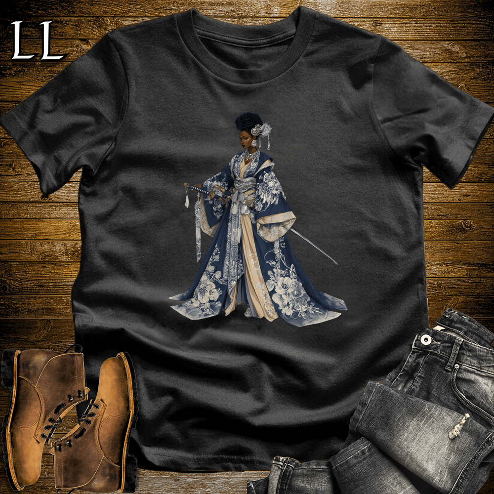 African Silver Blossom Samurai Queen Black | African Warrior Tee