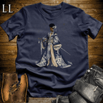 African Silver Blossom Samurai Queen Navy | African Warrior Tee