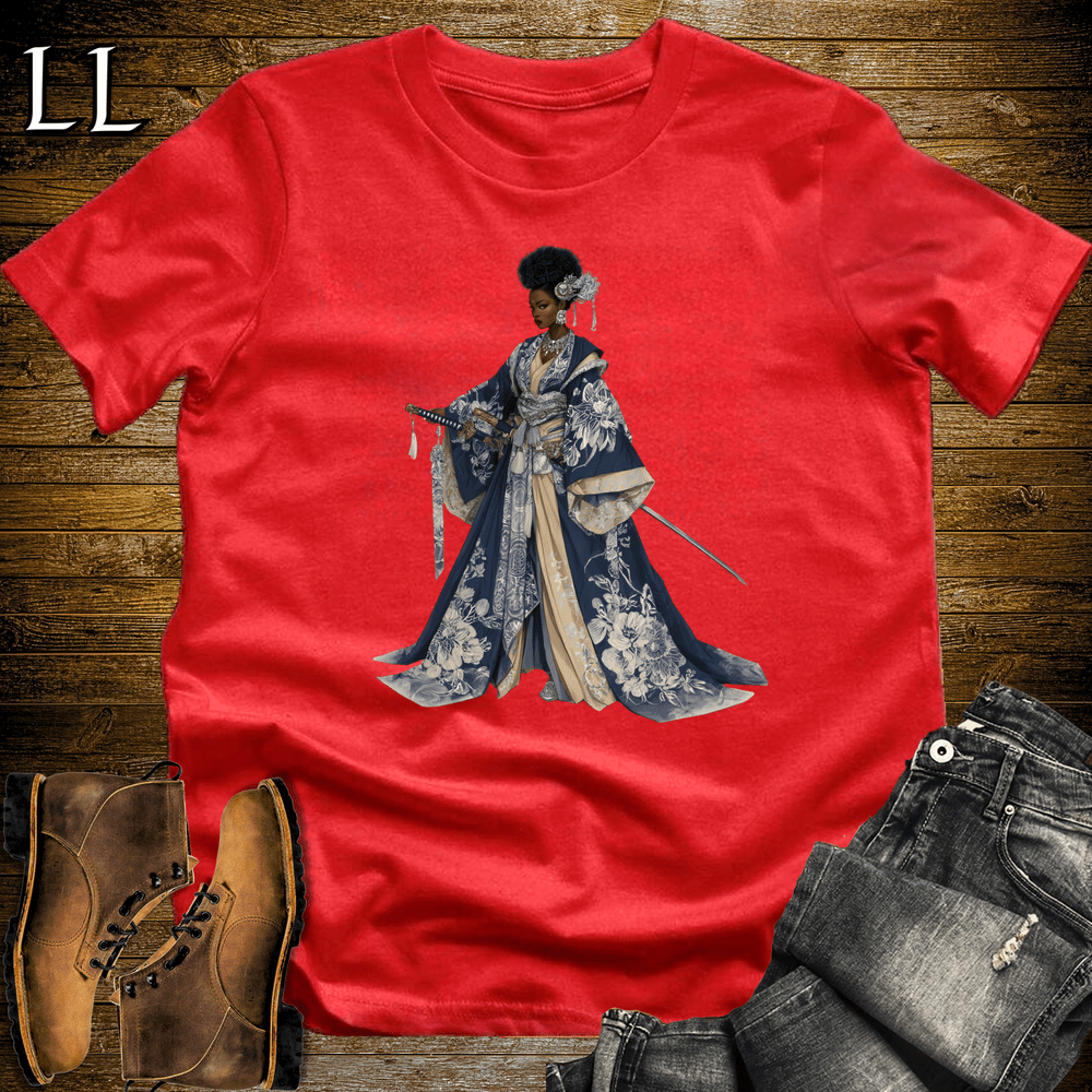 African Silver Blossom Samurai Queen Red | African Warrior Tee