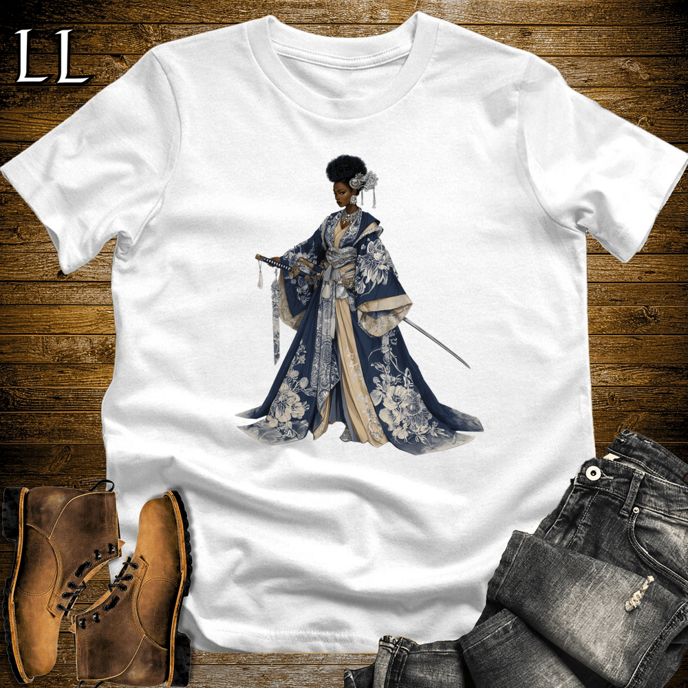 African Silver Blossom Samurai Queen White | African Warrior Tee