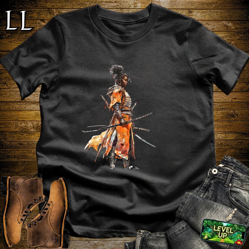 African Woman Samurai Softstyle Tee Black | Warrior Queen Shirt