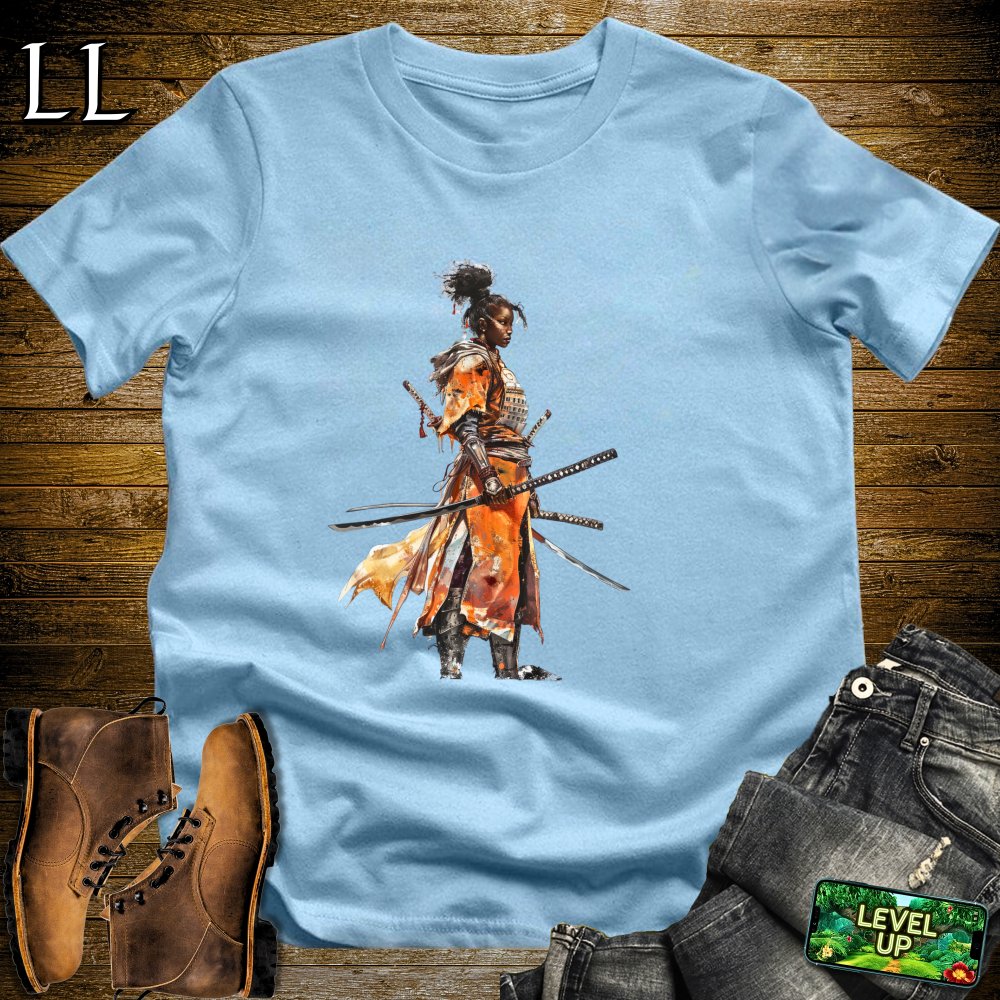 African Woman Samurai Softstyle Tee Light Blue | Warrior Queen Shirt