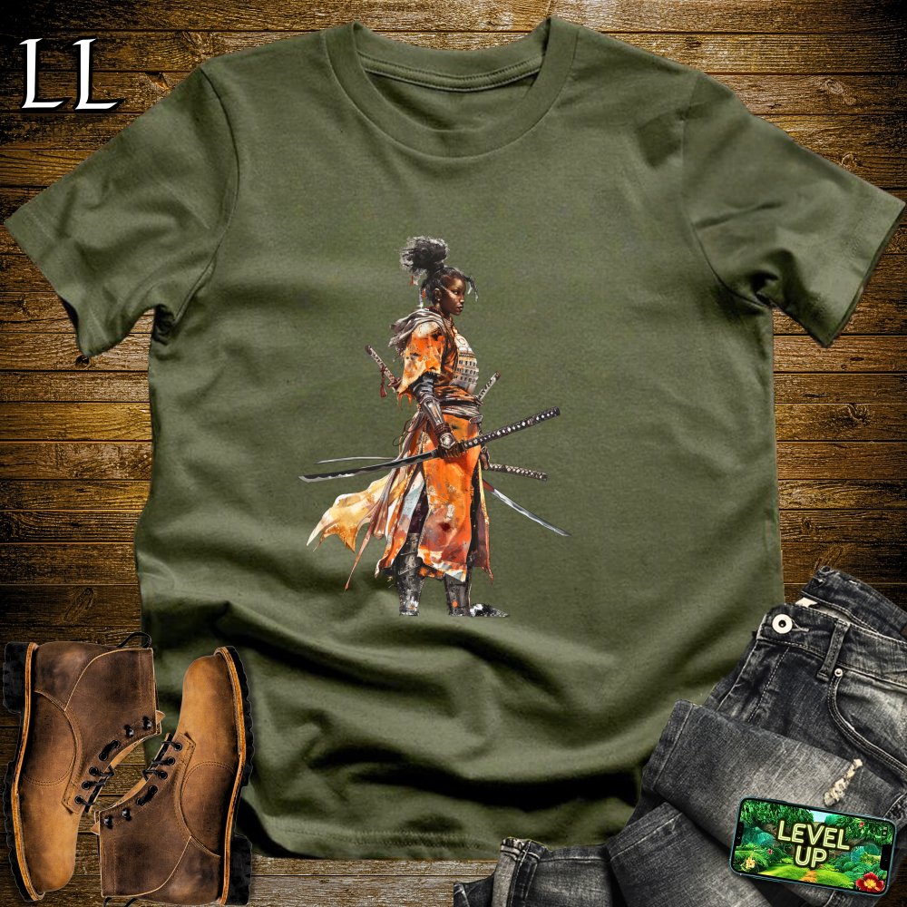 African Woman Samurai Softstyle Tee - Military Green - LegacyLayers