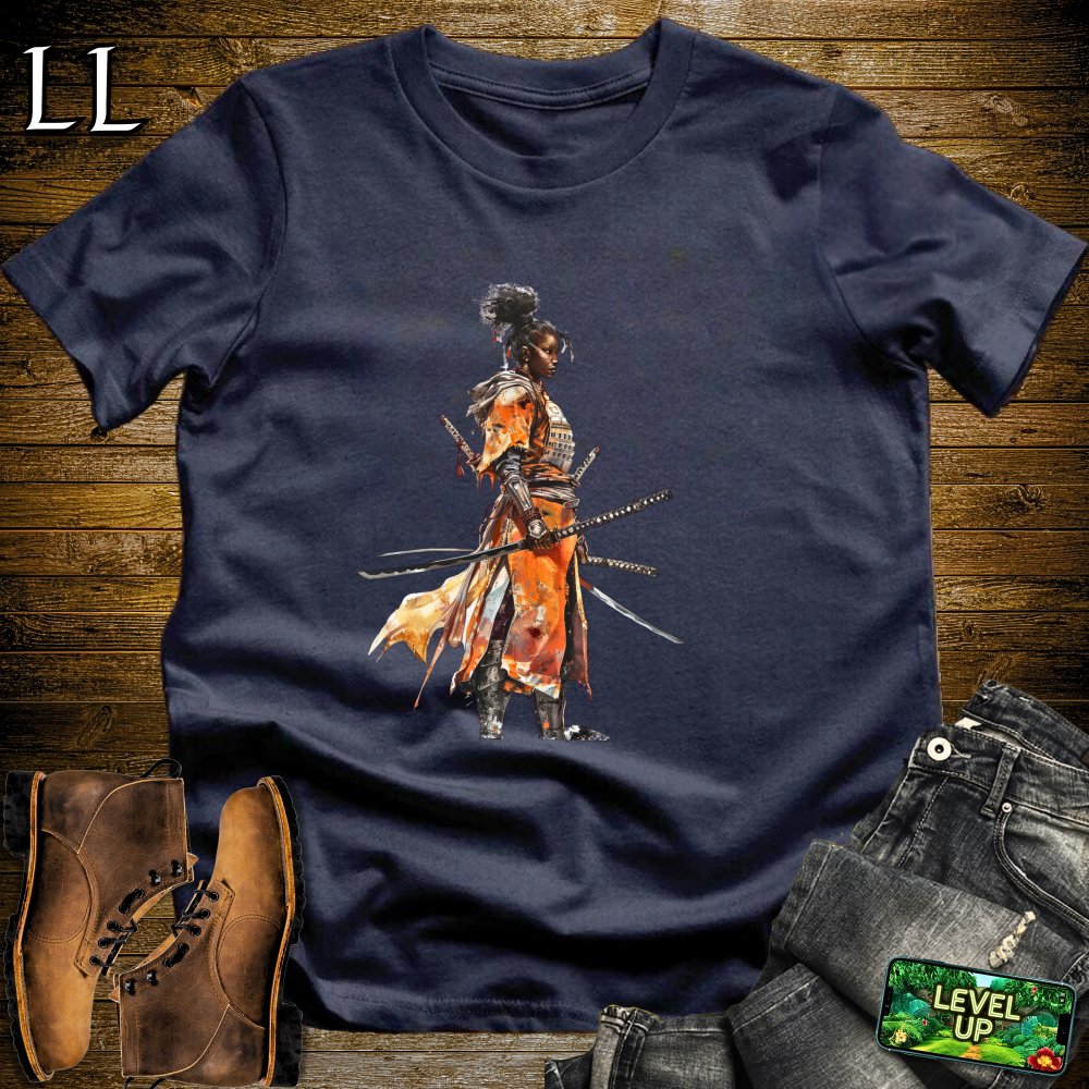 African Woman Samurai Softstyle Tee Navy | Warrior Queen Shirt