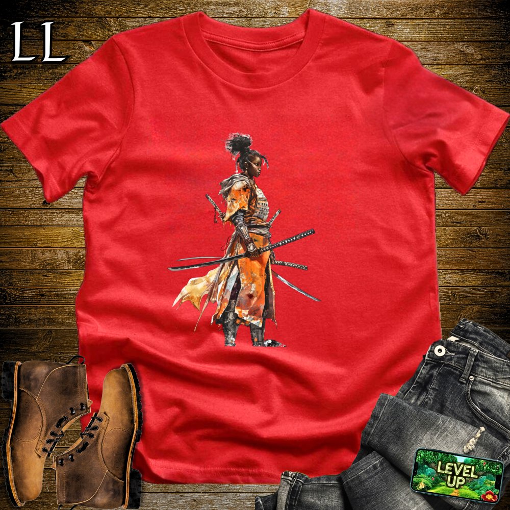 African Woman Samurai Softstyle Tee Red | Warrior Queen Shirt