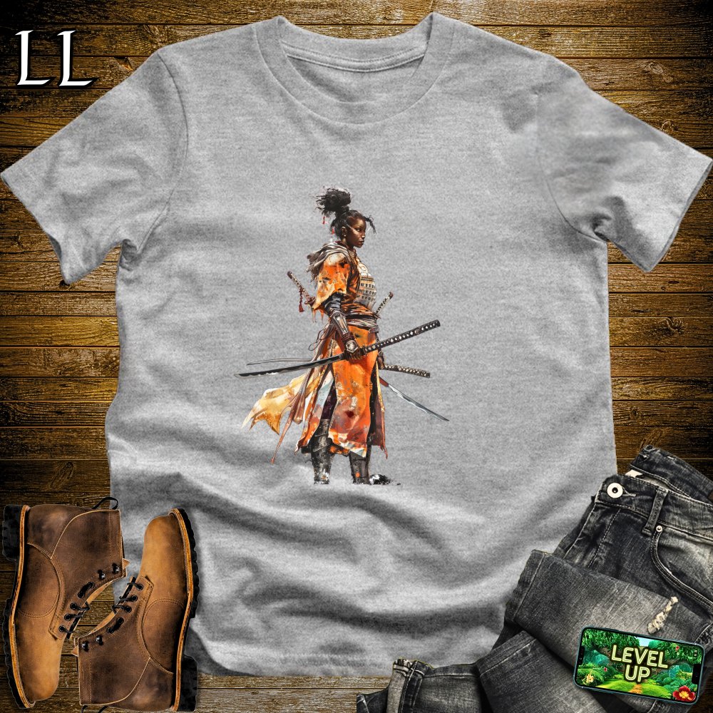 African Woman Samurai Softstyle Tee Sport Grey | Warrior Queen Shirt