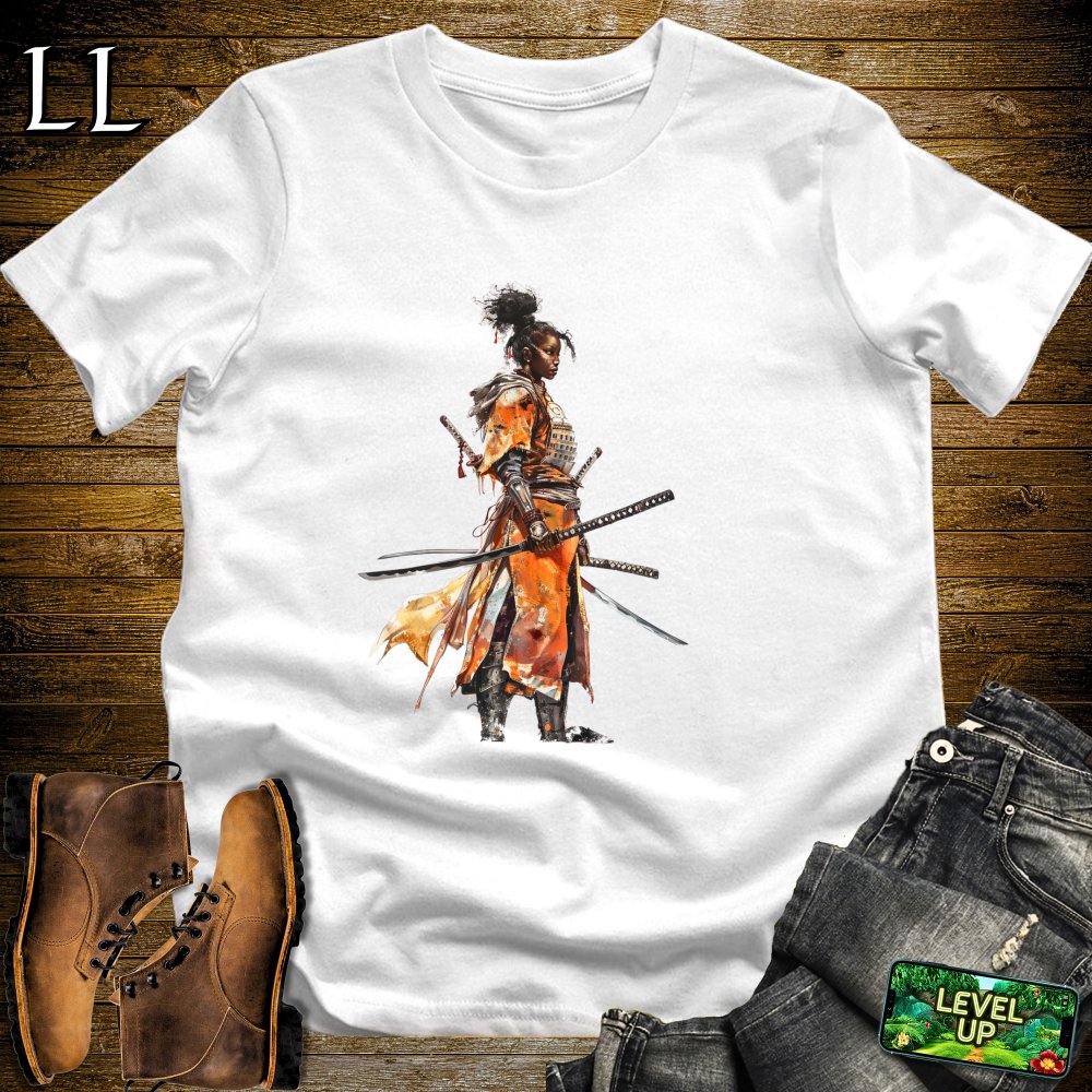 African Woman Samurai Softstyle Tee White | Warrior Queen Shirt