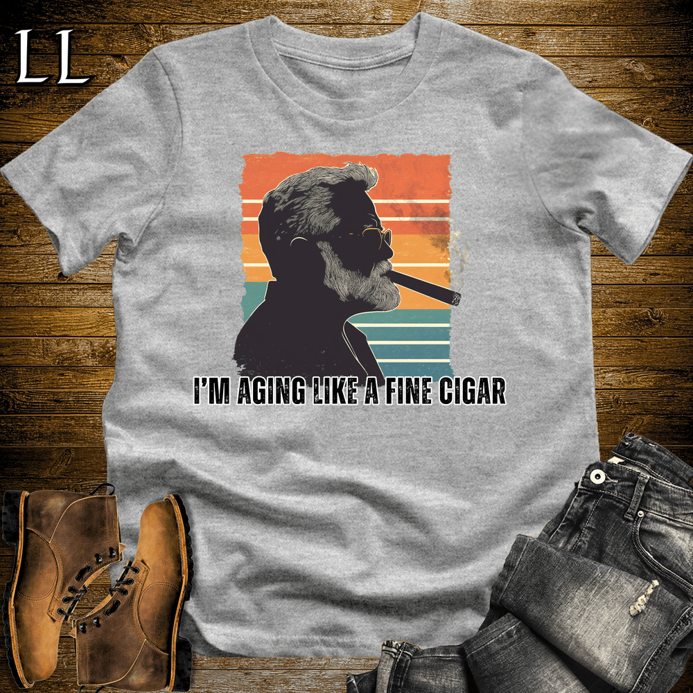"Aging Like A Fine Cigar" cigar lifestyle graphic tee in Sport Grey — by Legacy Layers