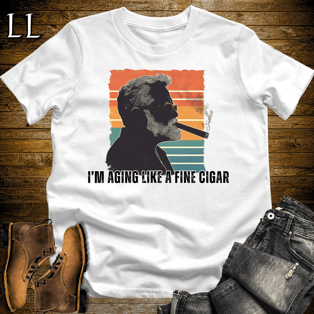 "Aging Like A Fine Cigar" cigar lifestyle graphic tee in White — by Legacy Layers