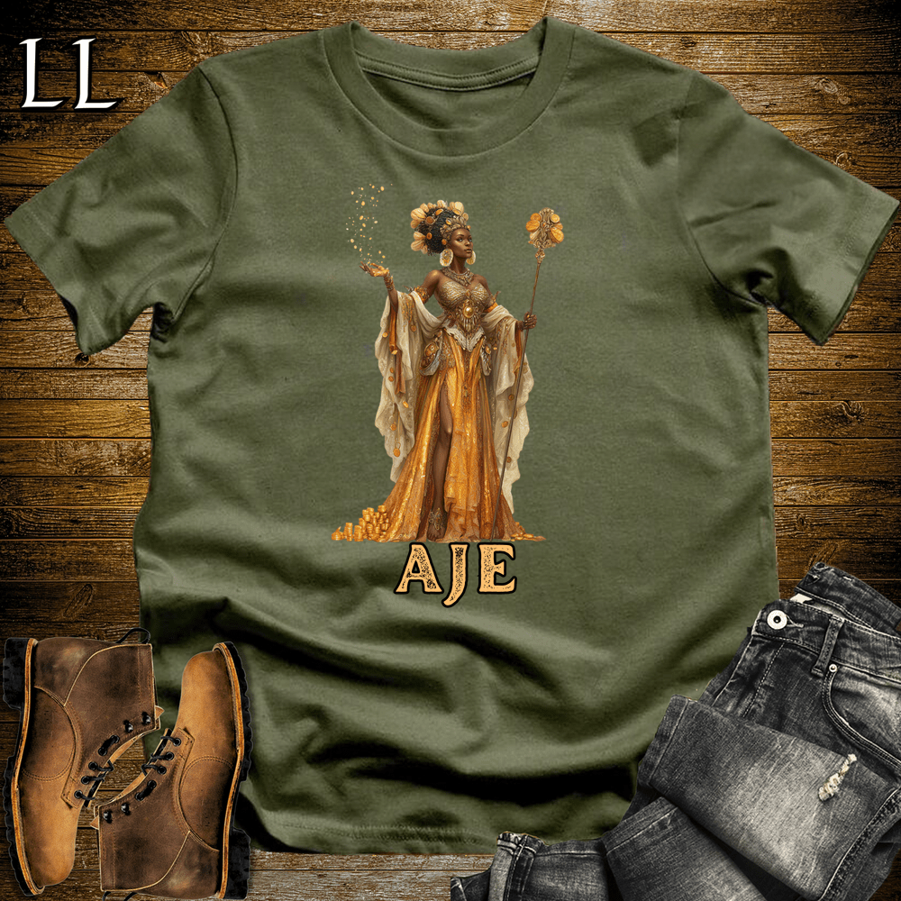 Aje African Goddess Softstyle Tee Military Green | Yoruba Wealth Goddess Tee