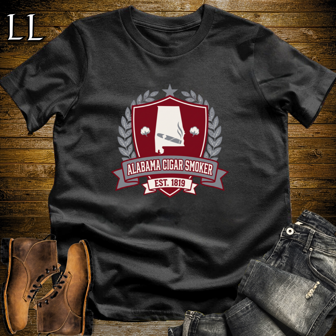 Alabama Cigar Smoker Shield T-Shirt Black | Alabama Cigar Crest Gift