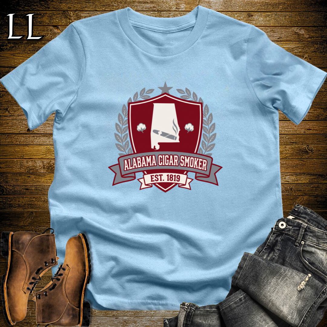 Alabama Cigar Smoker Shield T-Shirt Light Blue | Alabama Cigar Crest Gift