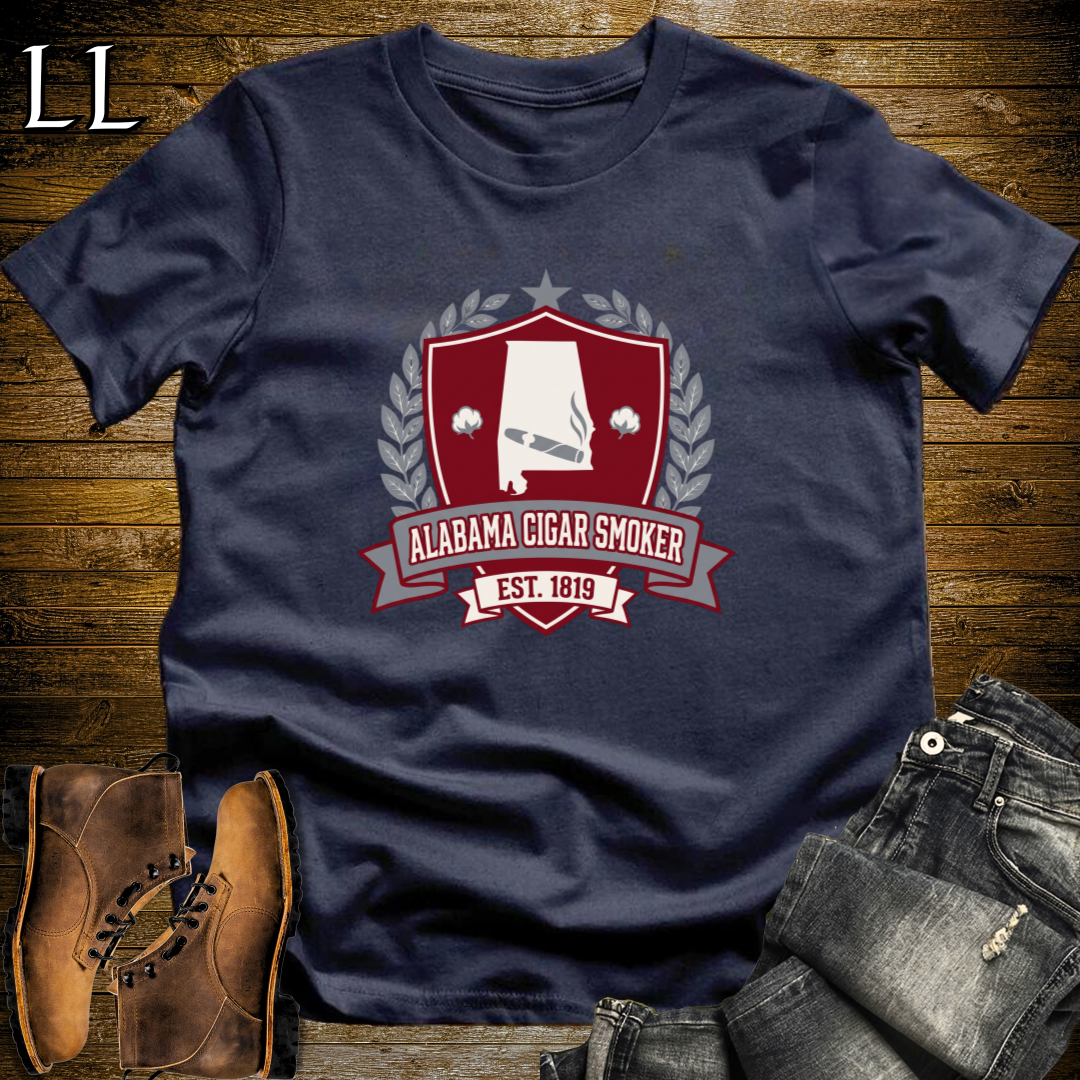 Alabama Cigar Smoker Shield T-Shirt Navy | Alabama Cigar Crest Gift
