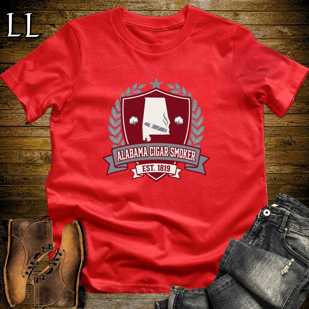 Alabama Cigar Smoker Shield T-Shirt Red | Alabama Cigar Crest Gift