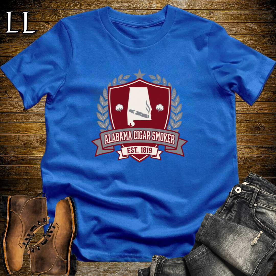 Alabama Cigar Smoker Shield T-Shirt Royal Blue | Alabama Cigar Crest Gift