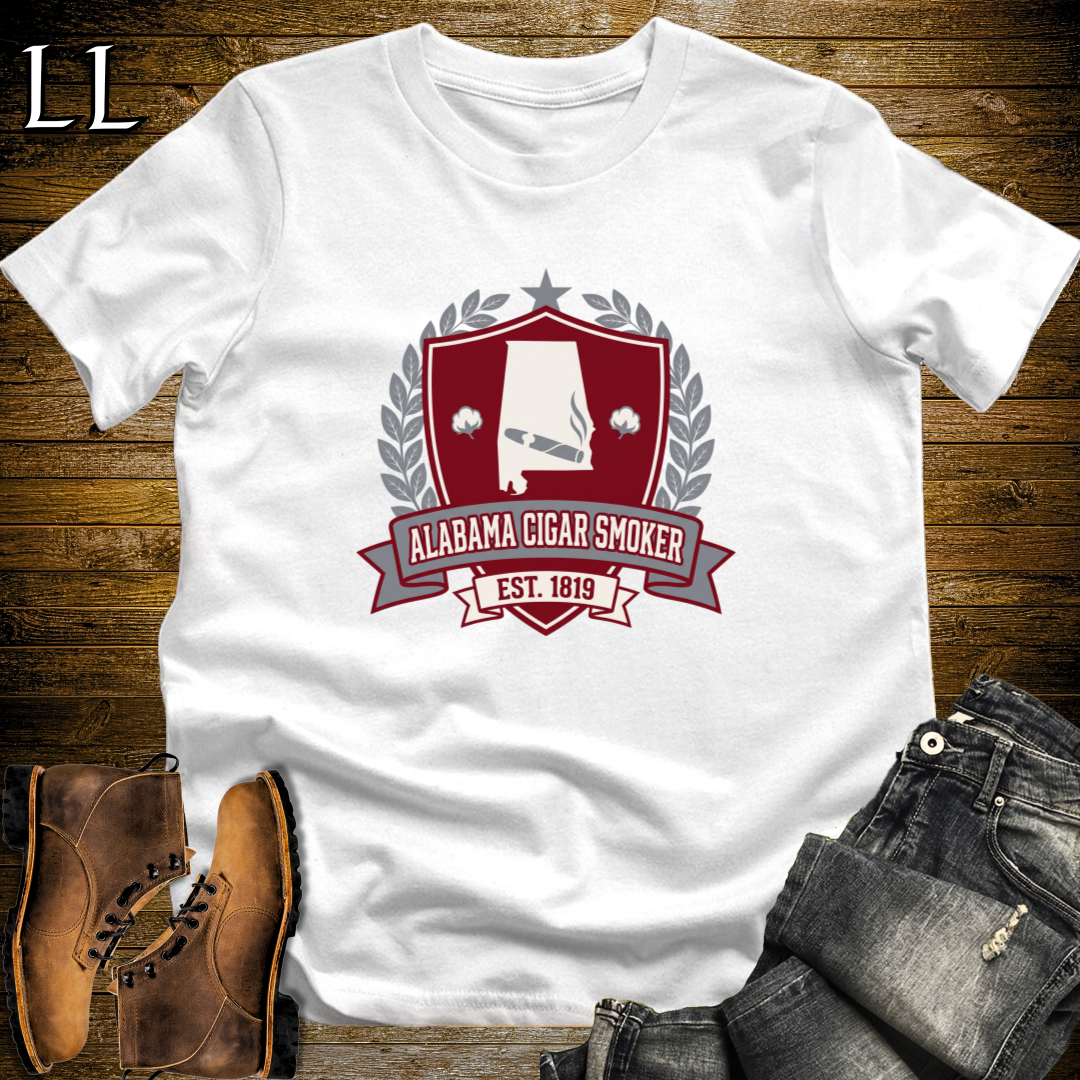 Alabama Cigar Smoker Shield T-Shirt White | Alabama Cigar Crest Gift