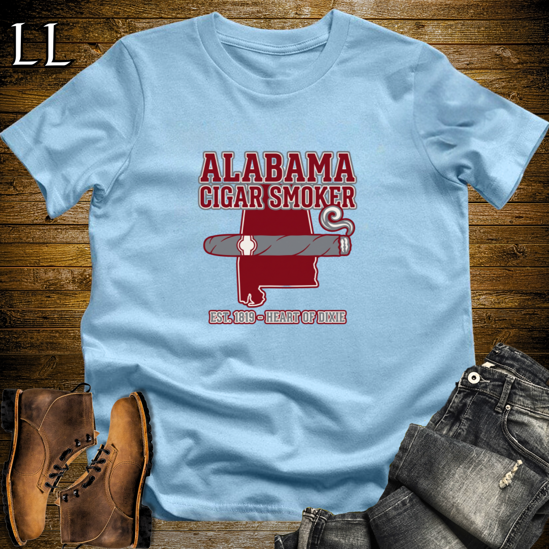 Alabama Cigar Smoker T-Shirt Light Blue | Alabama Cigar Gift