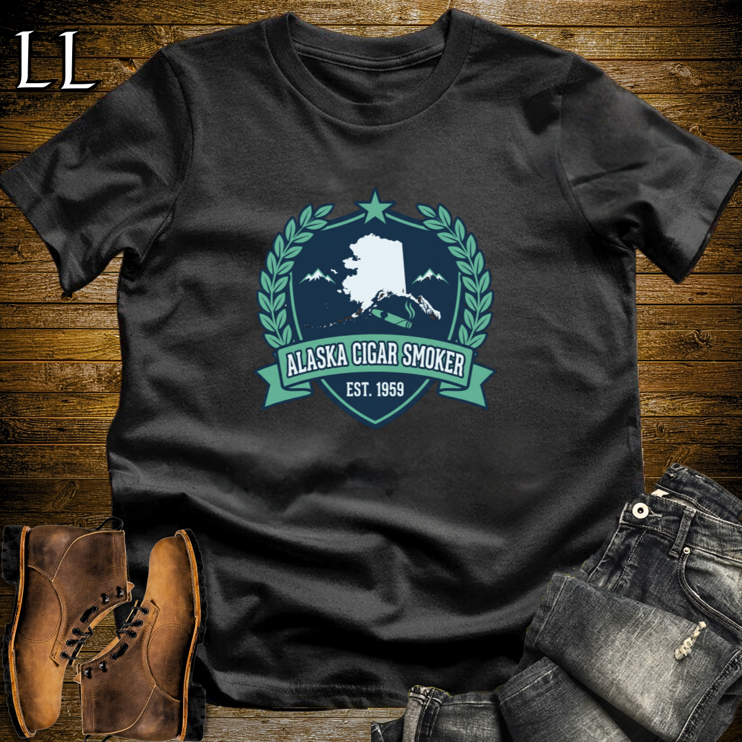 Alaska Cigar Smoker Shield T-Shirt Black | Alaska Cigar Crest Shirt