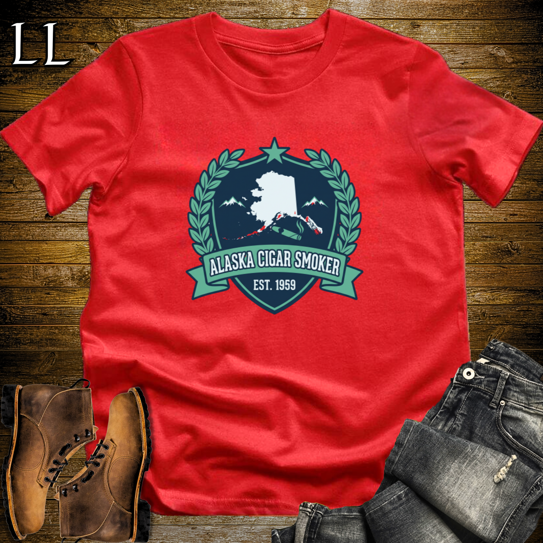 Alaska Cigar Smoker Shield T-Shirt Red | Alaska Cigar Crest Shirt