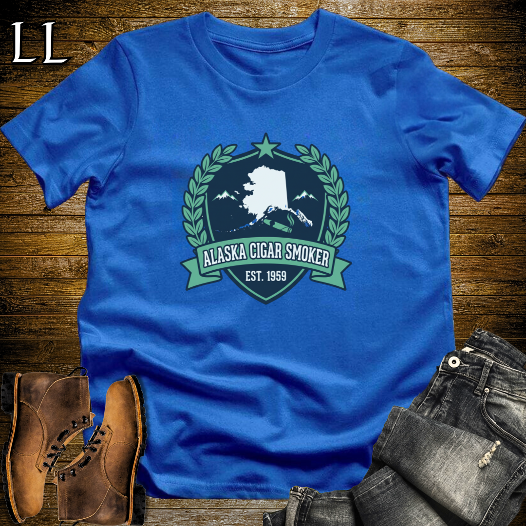 Alaska Cigar Smoker Shield T-Shirt Royal Blue | Alaska Cigar Crest Shirt