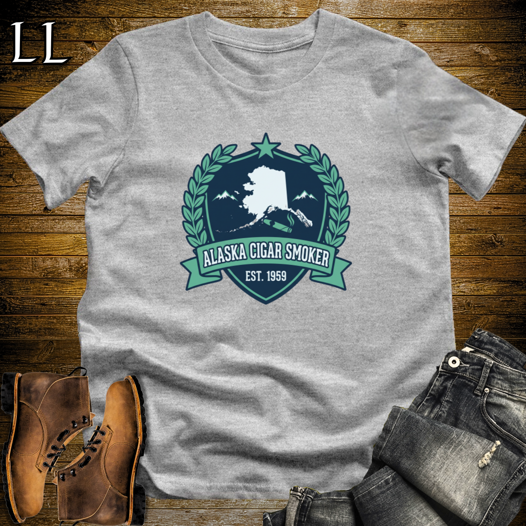 Alaska Cigar Smoker Shield T-Shirt Sport Grey | Alaska Cigar Crest Shirt