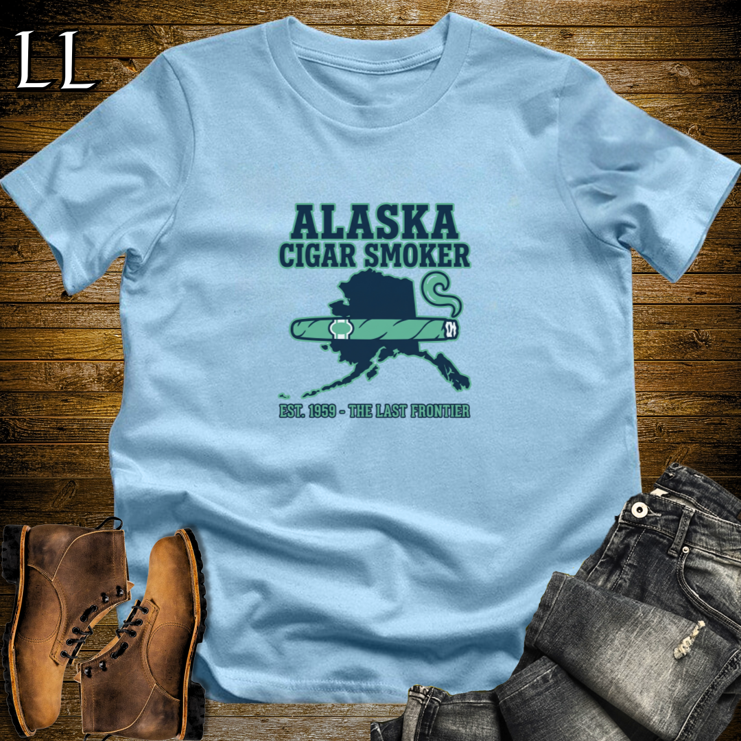 Alaska Cigar Smoker T-Shirt Light Blue | Alaska Cigar Lover Gift