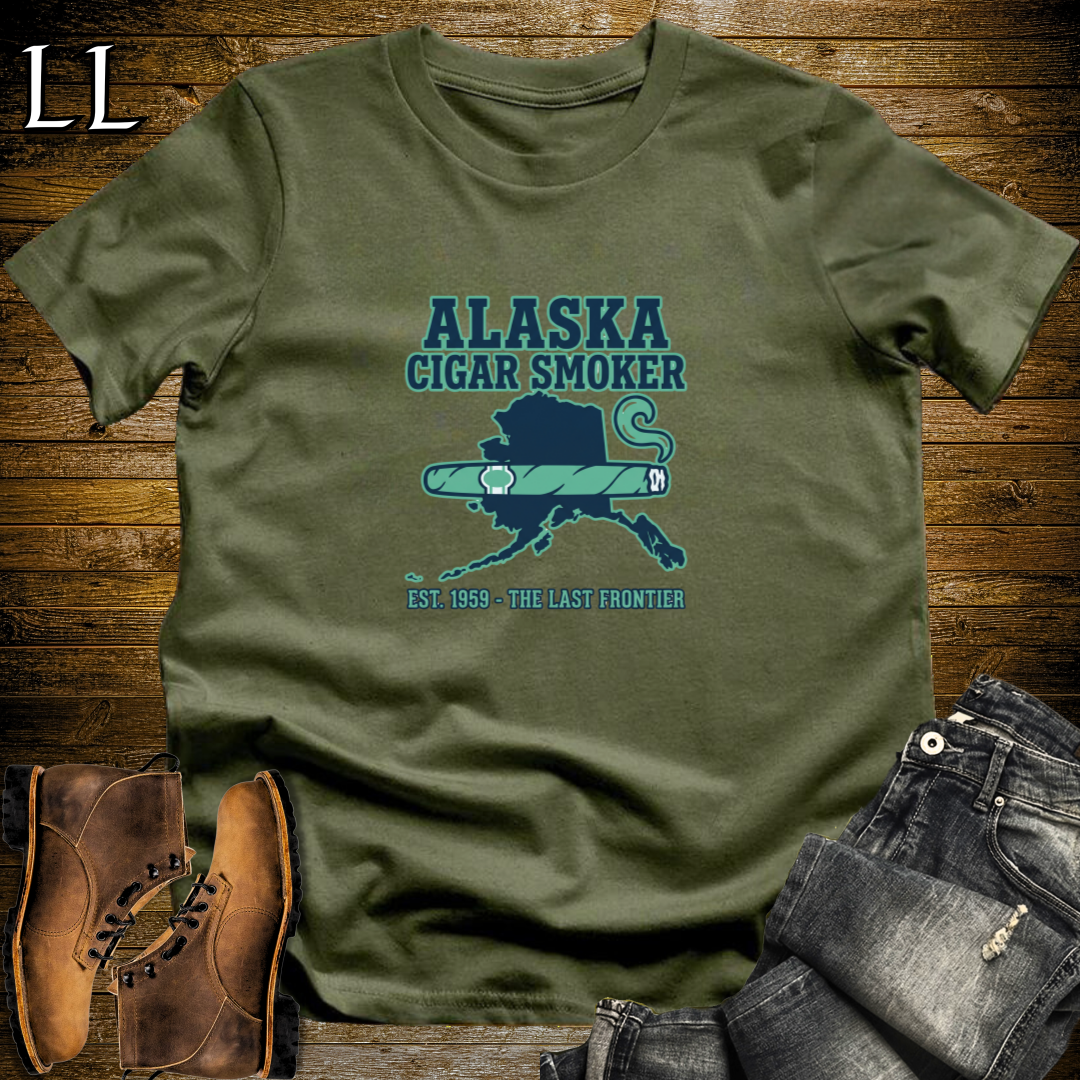 Alaska Cigar Smoker T-Shirt Military Green | Alaska Cigar Lover Gift