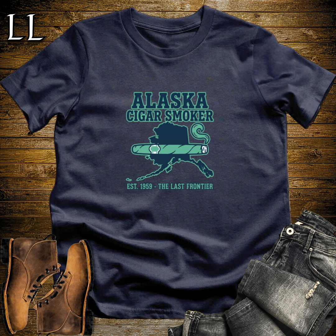 Alaska Cigar Smoker T-Shirt Navy | Alaska Cigar Lover Gift
