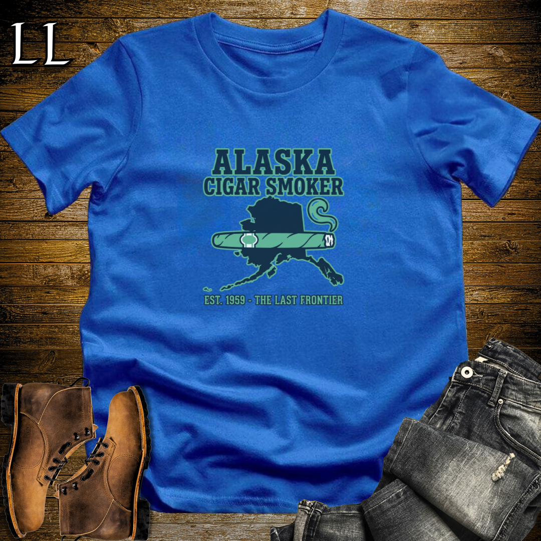 Alaska Cigar Smoker T-Shirt Royal Blue | Alaska Cigar Lover Gift