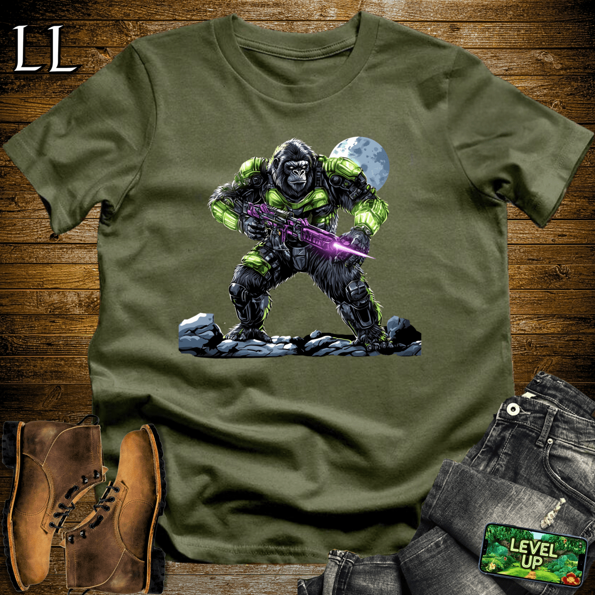 Alien Hunter Gorilla Softstyle Tee - Military Green - LegacyLayers