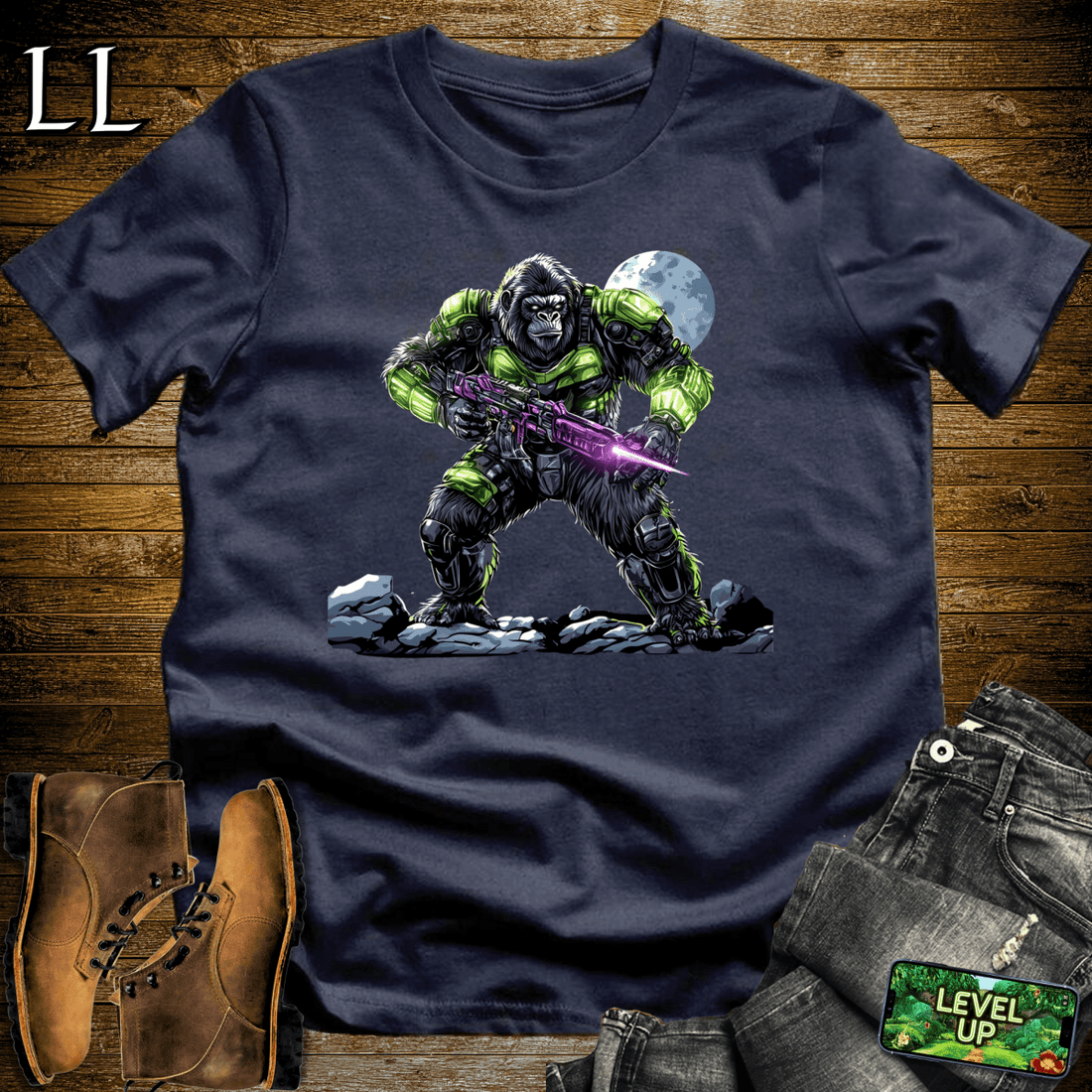 Alien Hunter Gorilla Softstyle Tee Navy | Sci-Fi Graphic Tee