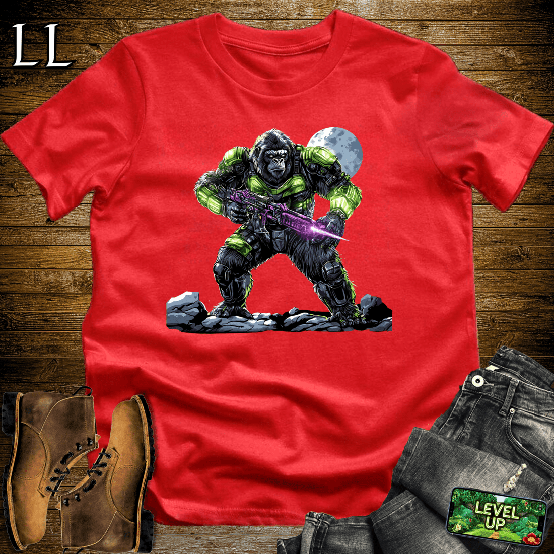 Alien Hunter Gorilla Softstyle Tee Red | Sci-Fi Graphic Tee
