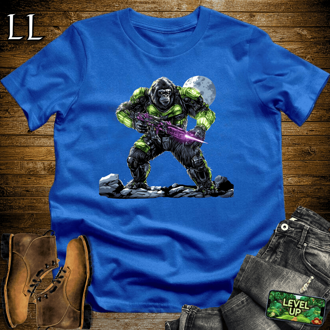 Alien Hunter Gorilla Softstyle Tee Royal | Sci-Fi Graphic Tee