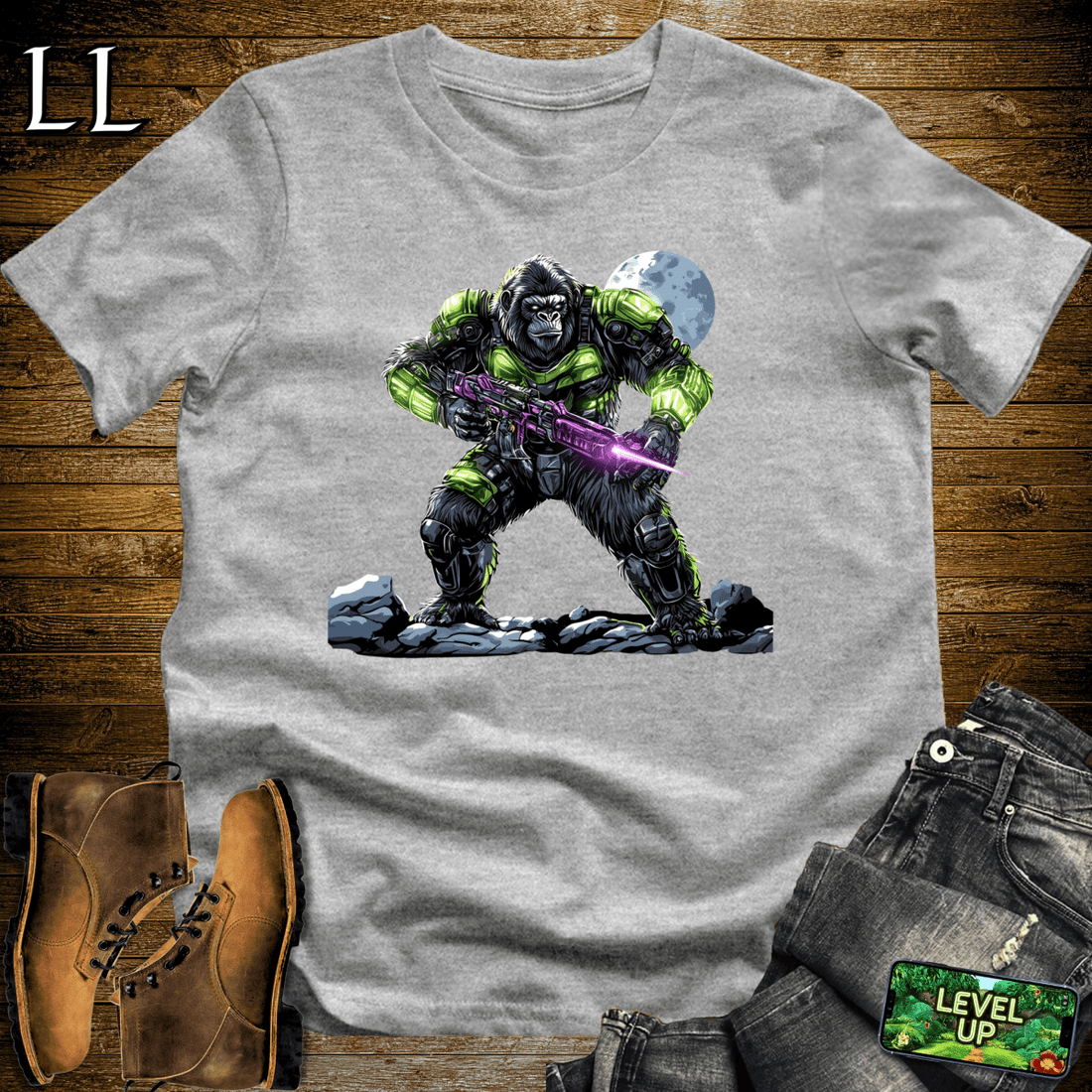 Alien Hunter Gorilla Softstyle Tee Sport Grey | Sci-Fi Graphic Tee