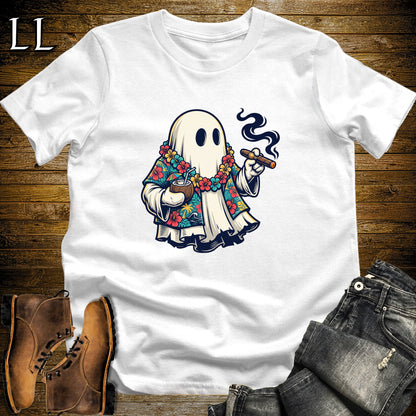 Aloha Ghost Tiki Cigar T-Shirt White | Halloween Cigar Tee