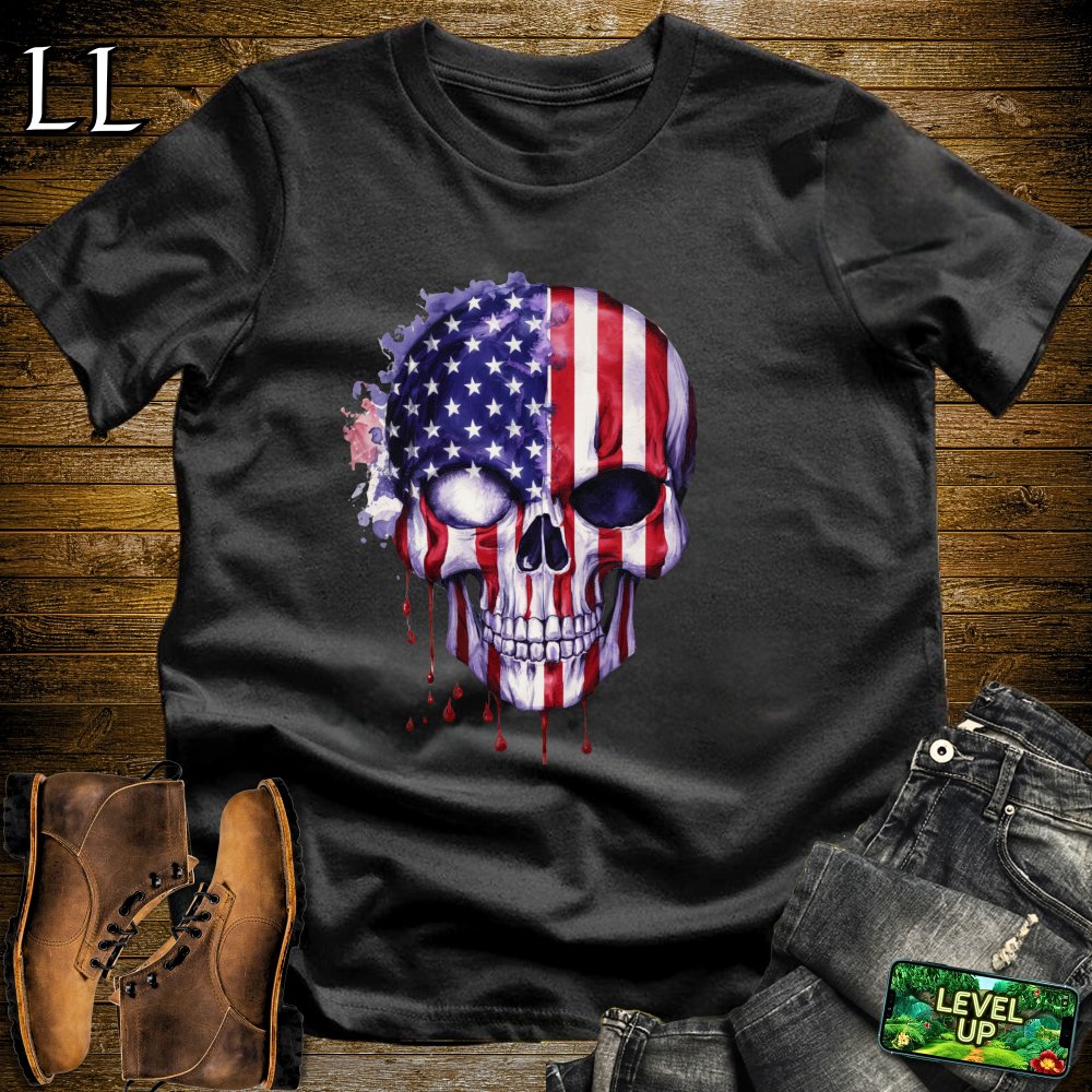 American Flag Grim Reaper Skull Softstyle Tee - Black - LegacyLayers