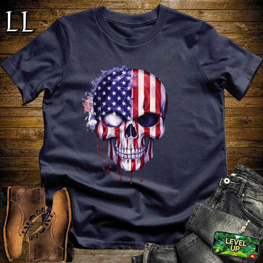 American Flag Grim Reaper Skull Softstyle Tee - Navy - LegacyLayers