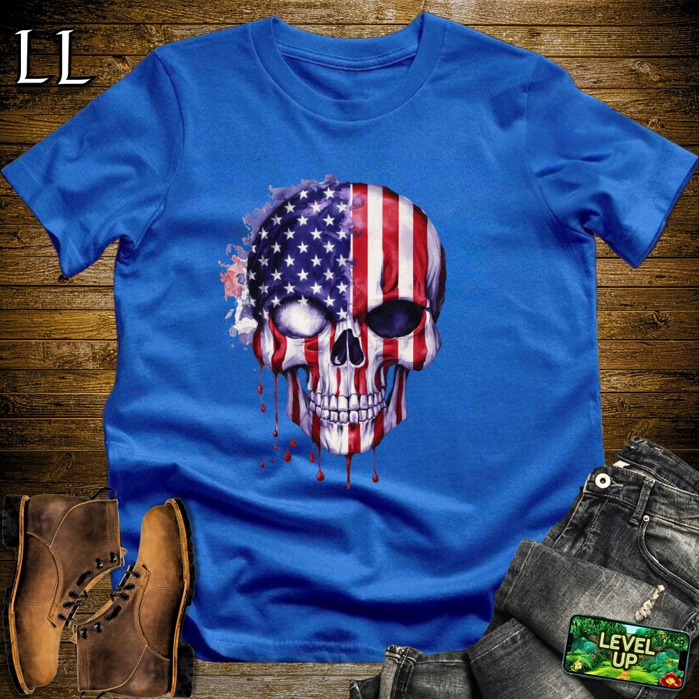 American Flag Grim Reaper Skull Softstyle Tee - Royal - LegacyLayers