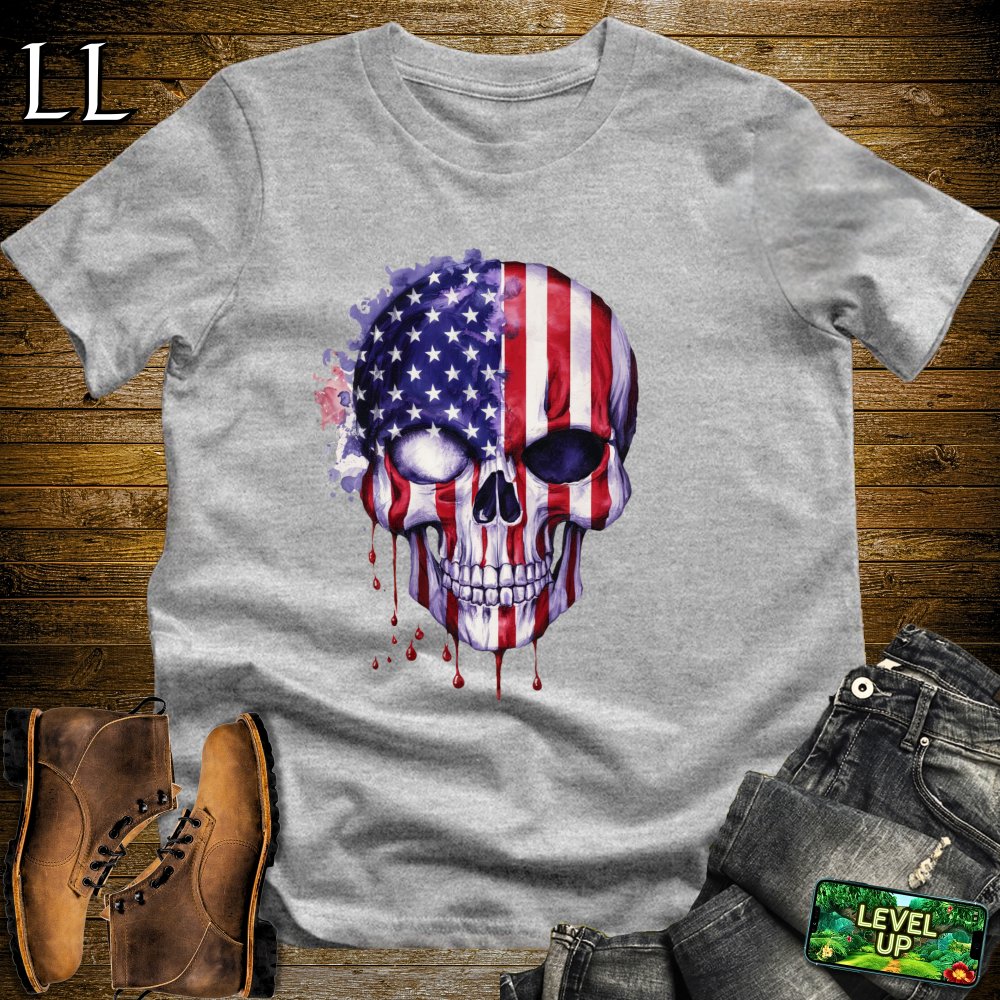 American Flag Grim Reaper Skull Softstyle Tee - Sport Grey - LegacyLayers